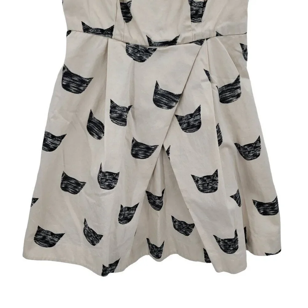 Anthropologie Leah Reena Goren Feline Karma Cat Mini Dress 0 Novelty Fit Flare - Picture 9 of 12